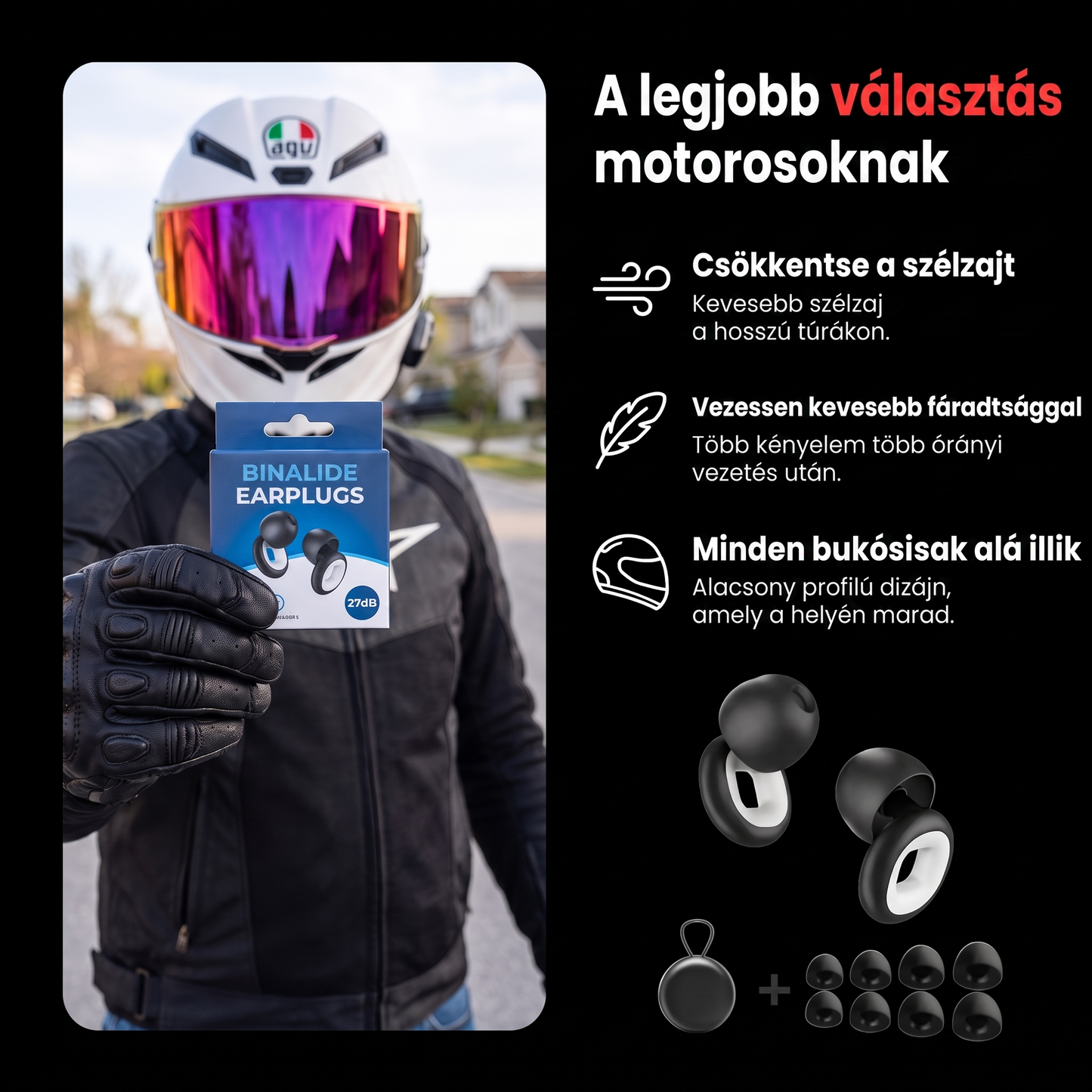 Binalide™ – Zajcsökkentő füldugók motorosoknak (1 par)